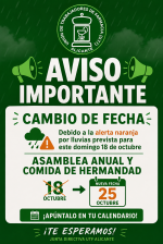 AVISO IMPORTANTE – CAMBIO DE FECHA AVISO IMPORTANTE – CAMBIO DE FECHA